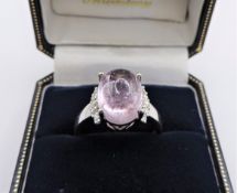 Cabochon Rose de France Amethyst Ring In Sterling Silver 3 Carats New With Gift Pouch
