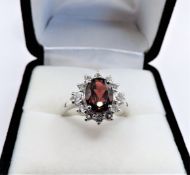 Garnet & Sapphire Ring Sterling Silver 2.50 Carats New With Gift Pouch