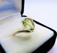 Green Chrysoberyl Textured Sterling Silver Ring 3 Carats New With Gift Pouch