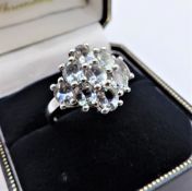 Aquamarine Cluster Ring 2.25 Carats Sterling Silver New With Gift Pouch