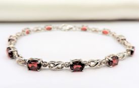 Garnet & Diamond Bracelet 2.9 Carats Sterling Silver New With Gift Box