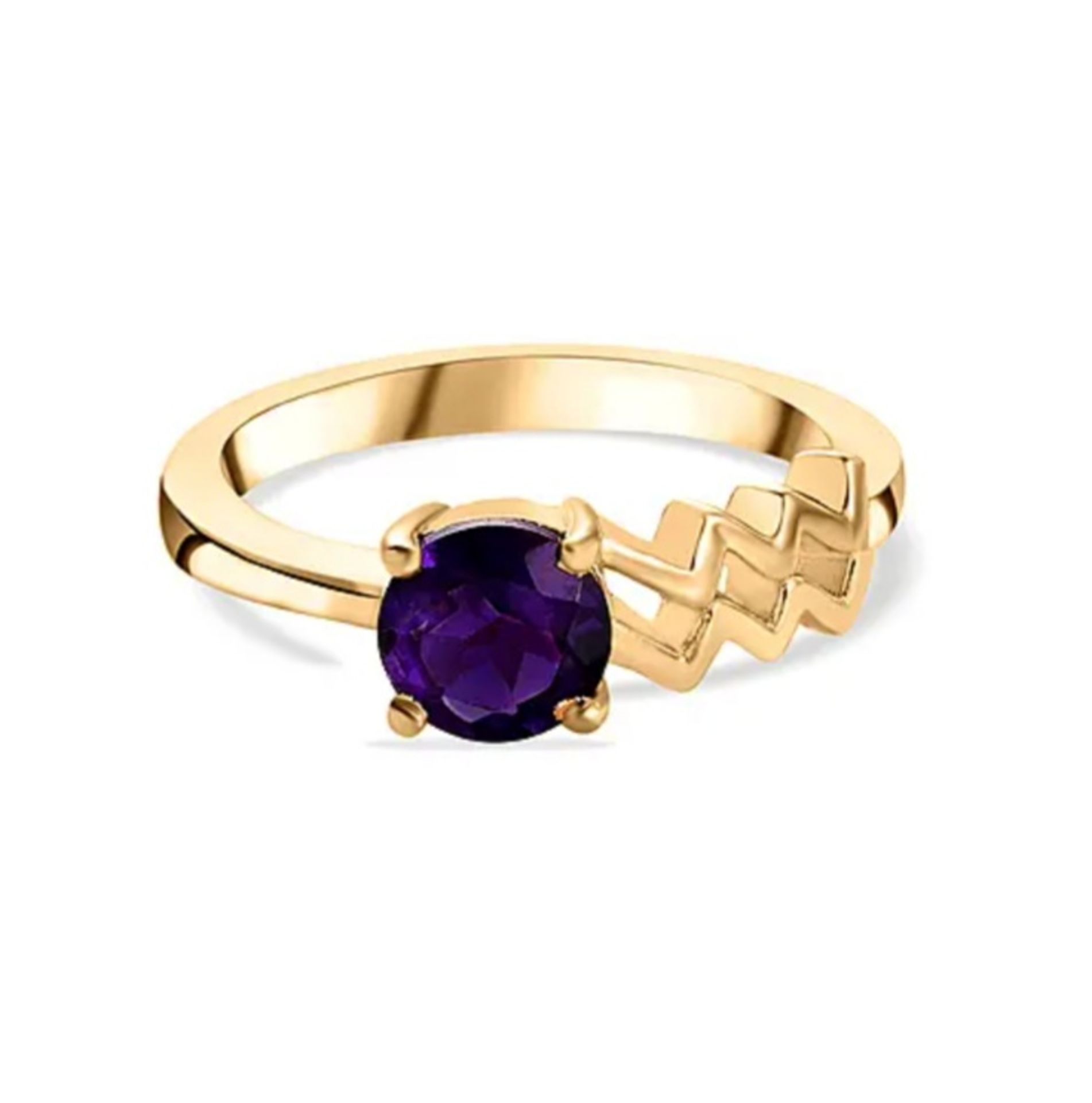 NEW! AA Amethyst Zodiac - Aquarius Ring in 14K Gold Overlay Sterling Silver - Image 3 of 5