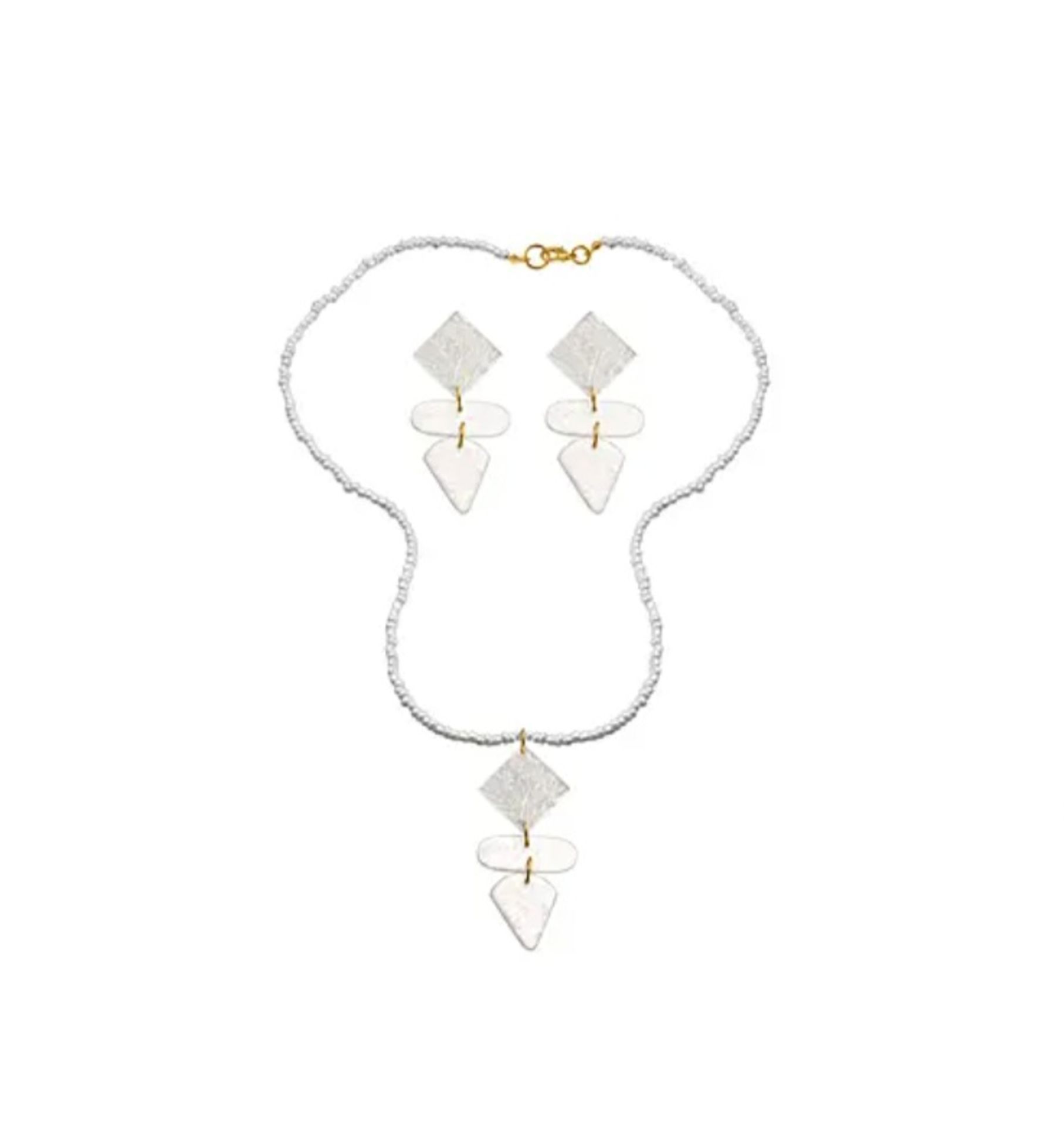 NEW! 2 Piece Set - White Shell Pearl Pendant with Necklace and Earrings - Image 2 of 5
