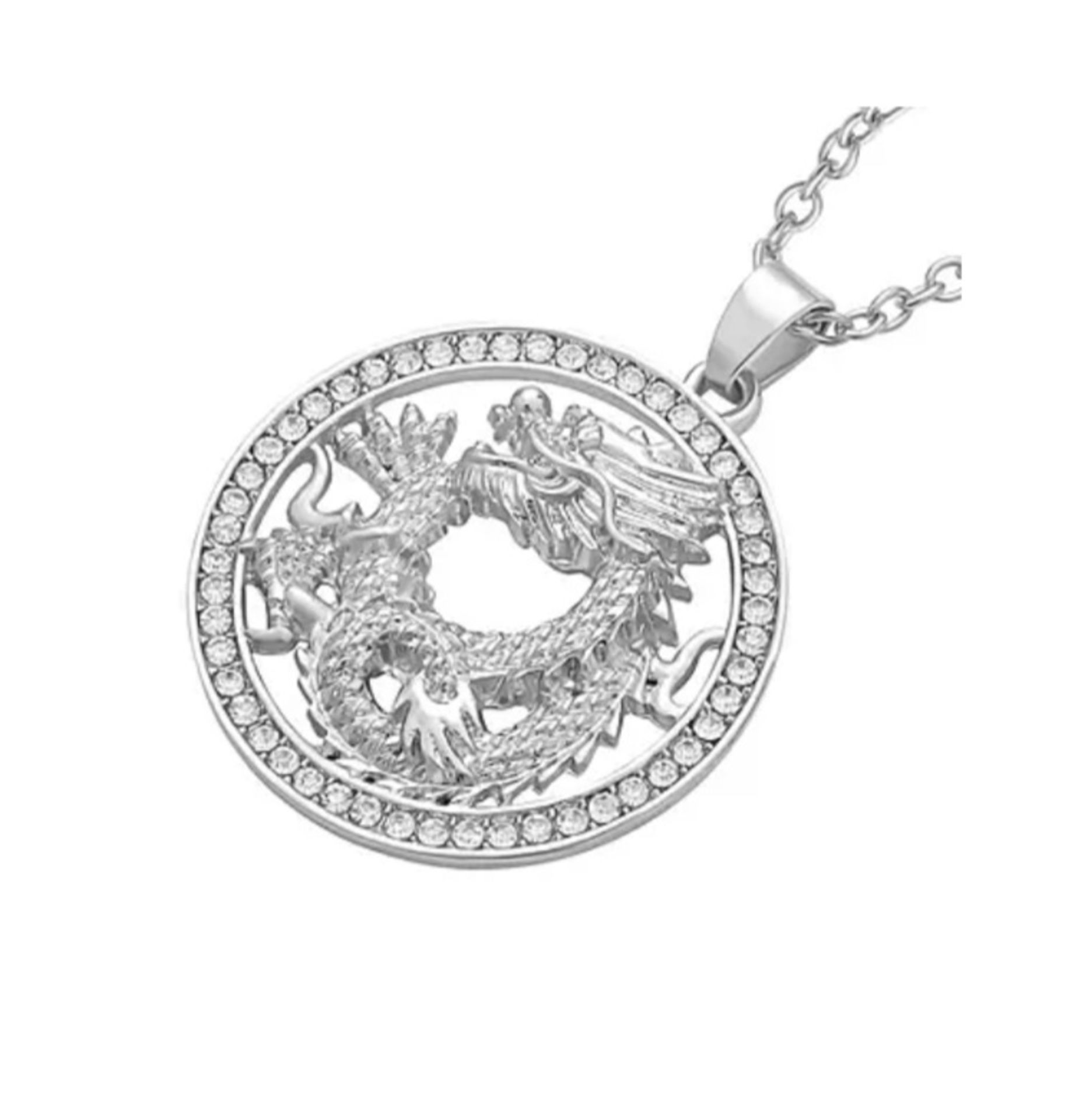 NEW! White Austrian Crystal Dragon Pendant with Chain - Image 3 of 4