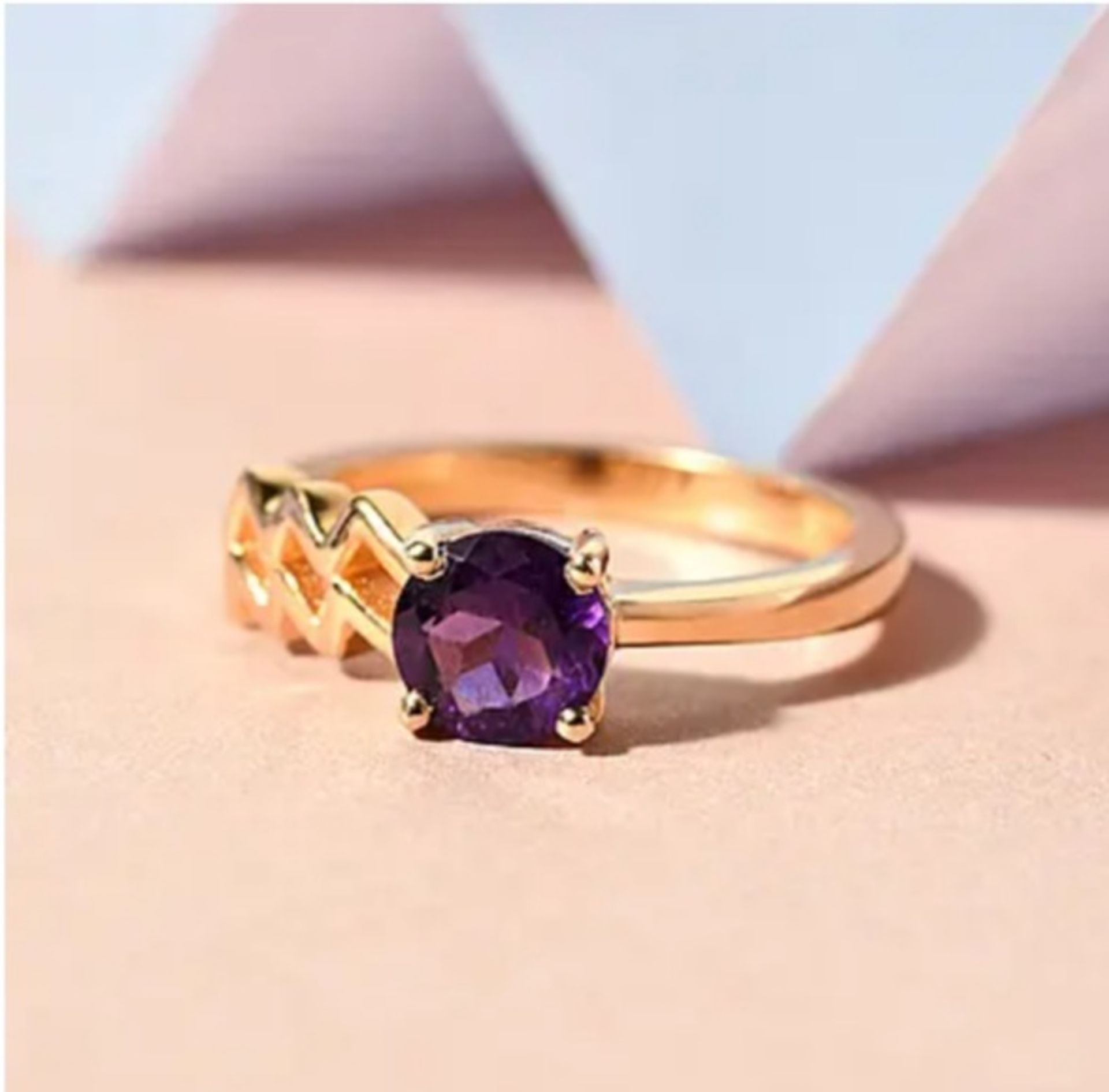 NEW! AA Amethyst Zodiac - Aquarius Ring in 14K Gold Overlay Sterling Silver