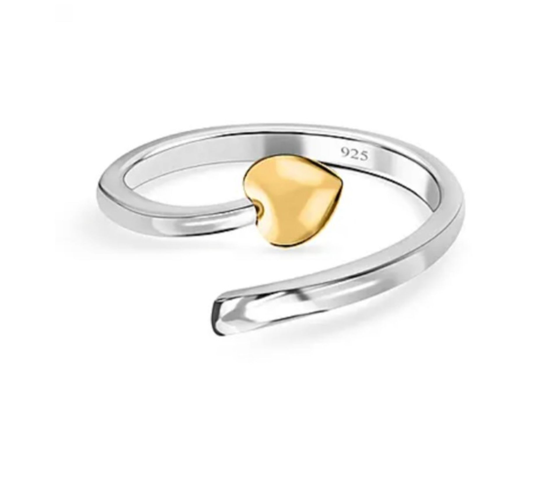 NEW! Platinum and 18K Yellow Gold Vermeil Plated Sterling Silver Adjustable Heart Ring - Image 3 of 5