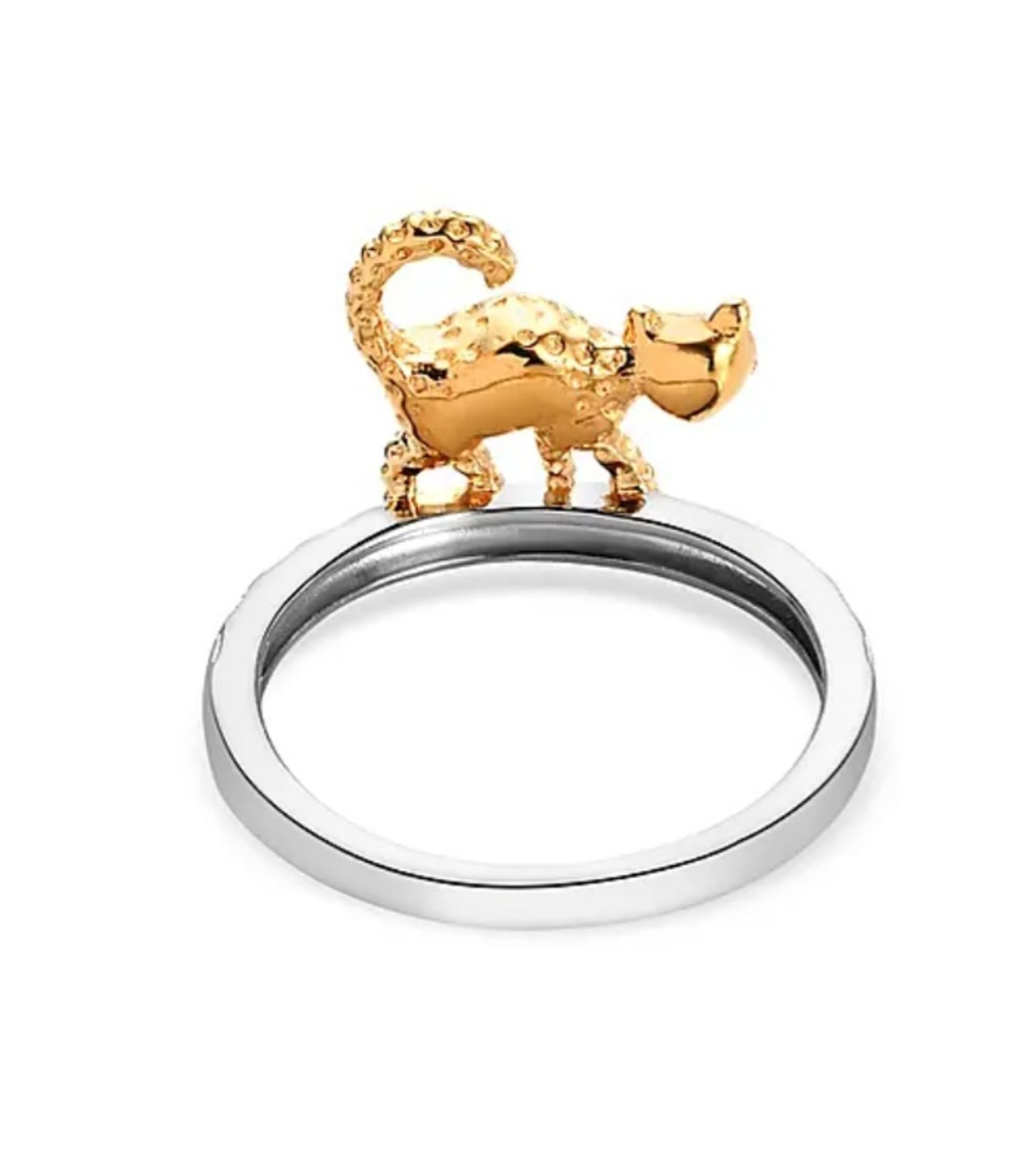 NEW! Platinum and Gold Overlay Sterling Silver Cat Band Ring - Image 5 of 5
