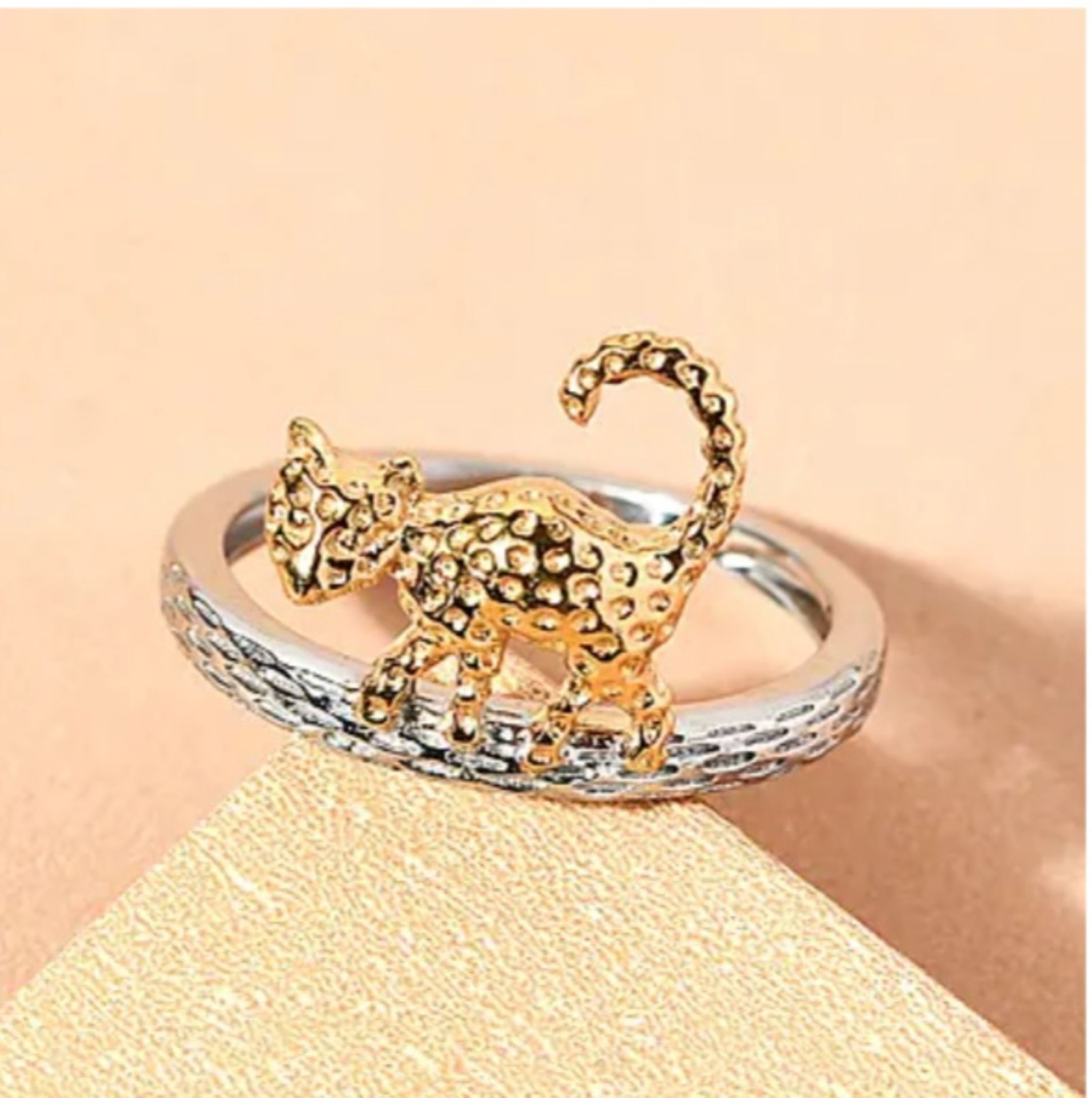 NEW! Platinum and Gold Overlay Sterling Silver Cat Band Ring