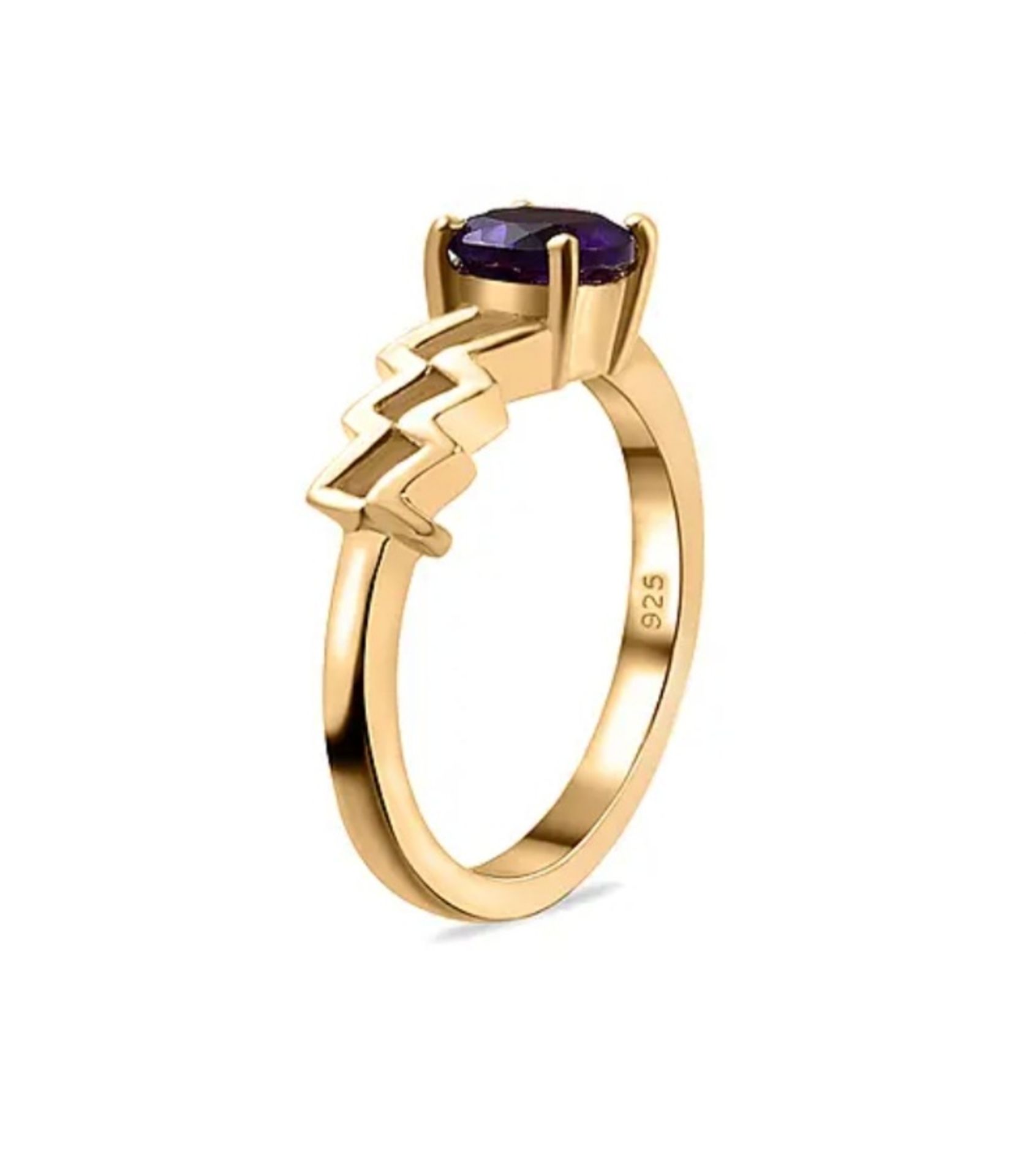 NEW! AA Amethyst Zodiac - Aquarius Ring in 14K Gold Overlay Sterling Silver - Image 4 of 5