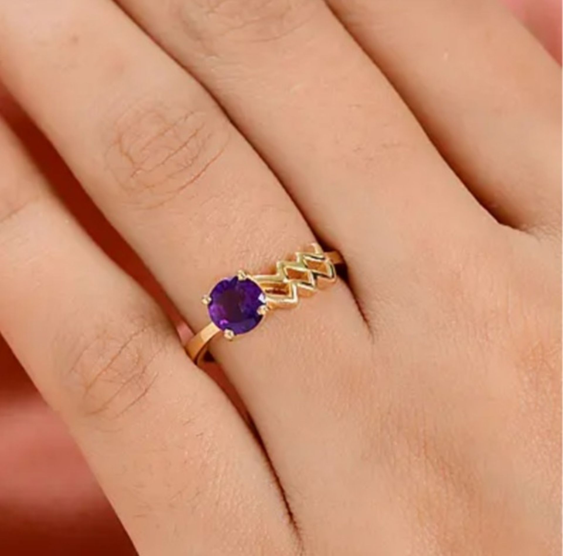 NEW! AA Amethyst Zodiac - Aquarius Ring in 14K Gold Overlay Sterling Silver - Image 2 of 5