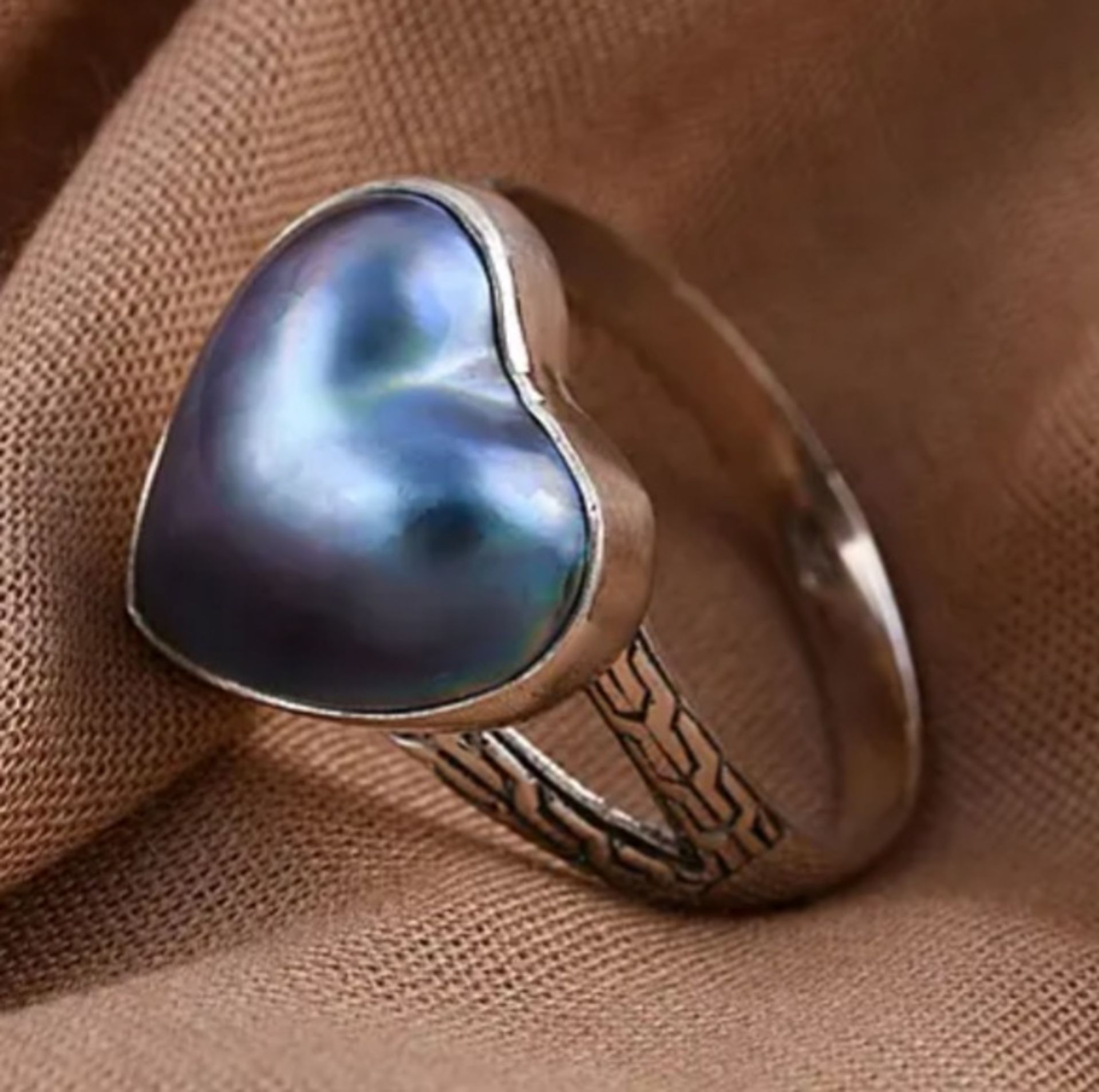 NEW! Blue Mabe Pearl Heart Ring