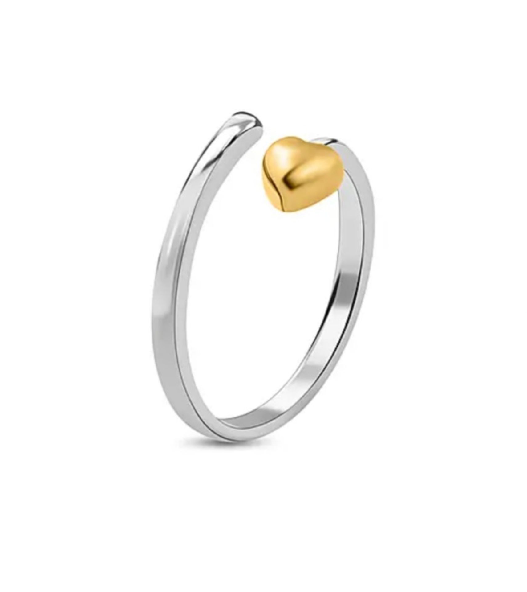 NEW! Platinum and 18K Yellow Gold Vermeil Plated Sterling Silver Adjustable Heart Ring - Image 4 of 5