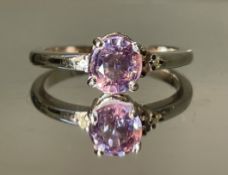 Beautiful Unheated/Untreated Ceylon Pink Sapphire With Diamonds & 18k White Gold