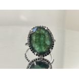 Beautiful 11 CT Natural Emerald Ring With Natural Black Diamonds and 18k Gold