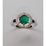 Beautiful Natural Emerald Ring With Natural Diamonds and 18k Gold