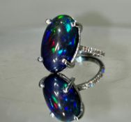 Beautiful 8.16 CT Natural Black Opal Ring With Natural Diamond & 18k Gold