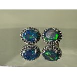 Beautiful Natural Black Opal Earrings With Natural Black Diamond & 18k Gold