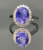 Unheated Untreated 3.87 CT Natural Ceylon Purple Sapphire Diamonds & 18k Gold