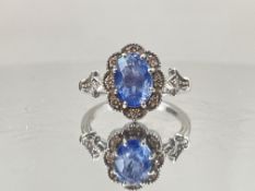 Beautiful 1.74 CT Natural Ceylon Blue Sapphire Diamonds & 18k Gold