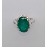 Beautiful 6.73 CT Natural Emerald With Natural Diamonds & 18k Gold