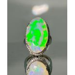 Beautiful Faceted 7.74 CT Natural Opal Ring With Natural Diamond & 18k Gold