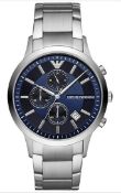 Emporio Armani AR11164 Men's Blue Dial Silver Bracelet Chronograph Watch