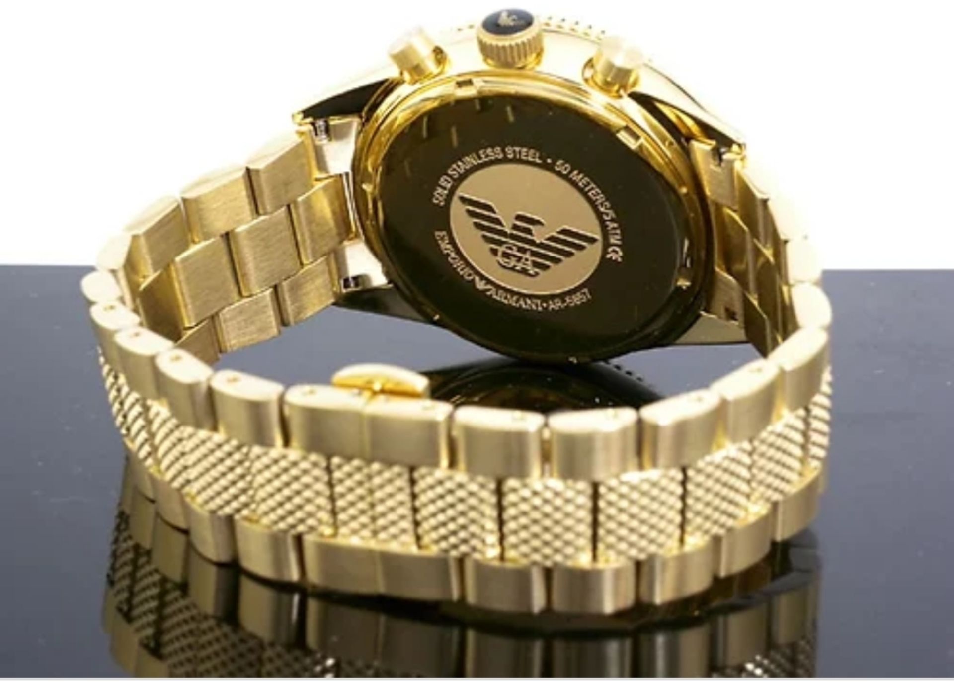 Emporio Armani AR5857 Black Dial Gold Tone Bracelet Quartz Chronograph Watch - Image 8 of 10