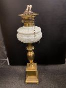 Vintage Brass Milk Glass Duplex Kerosene Lamp Stand