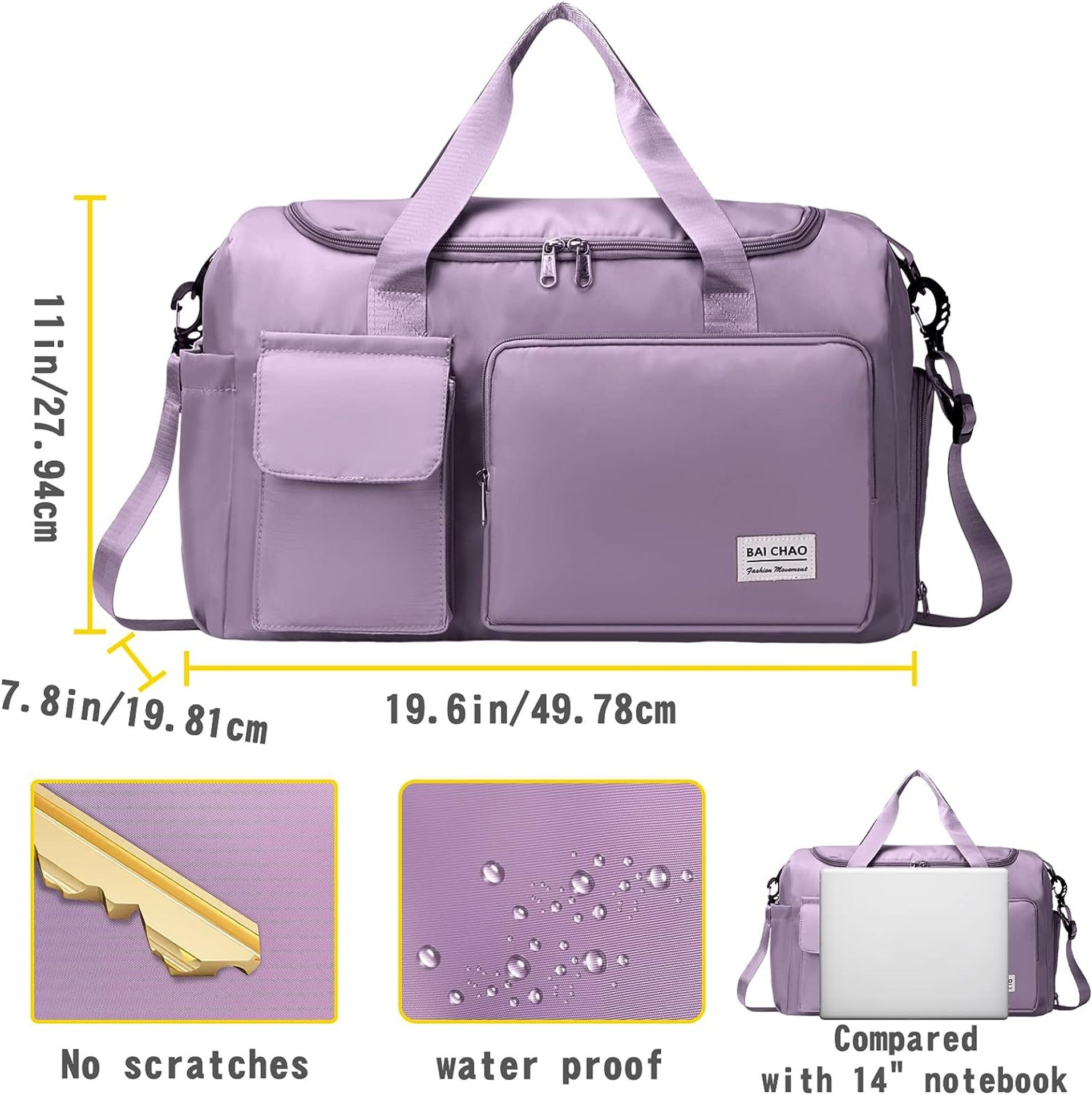 Sports Gym Bag with Wet Pocket & Shoe Compartment Waterproof Weekend Travel Bag Overnight Bag - Image 2 of 4