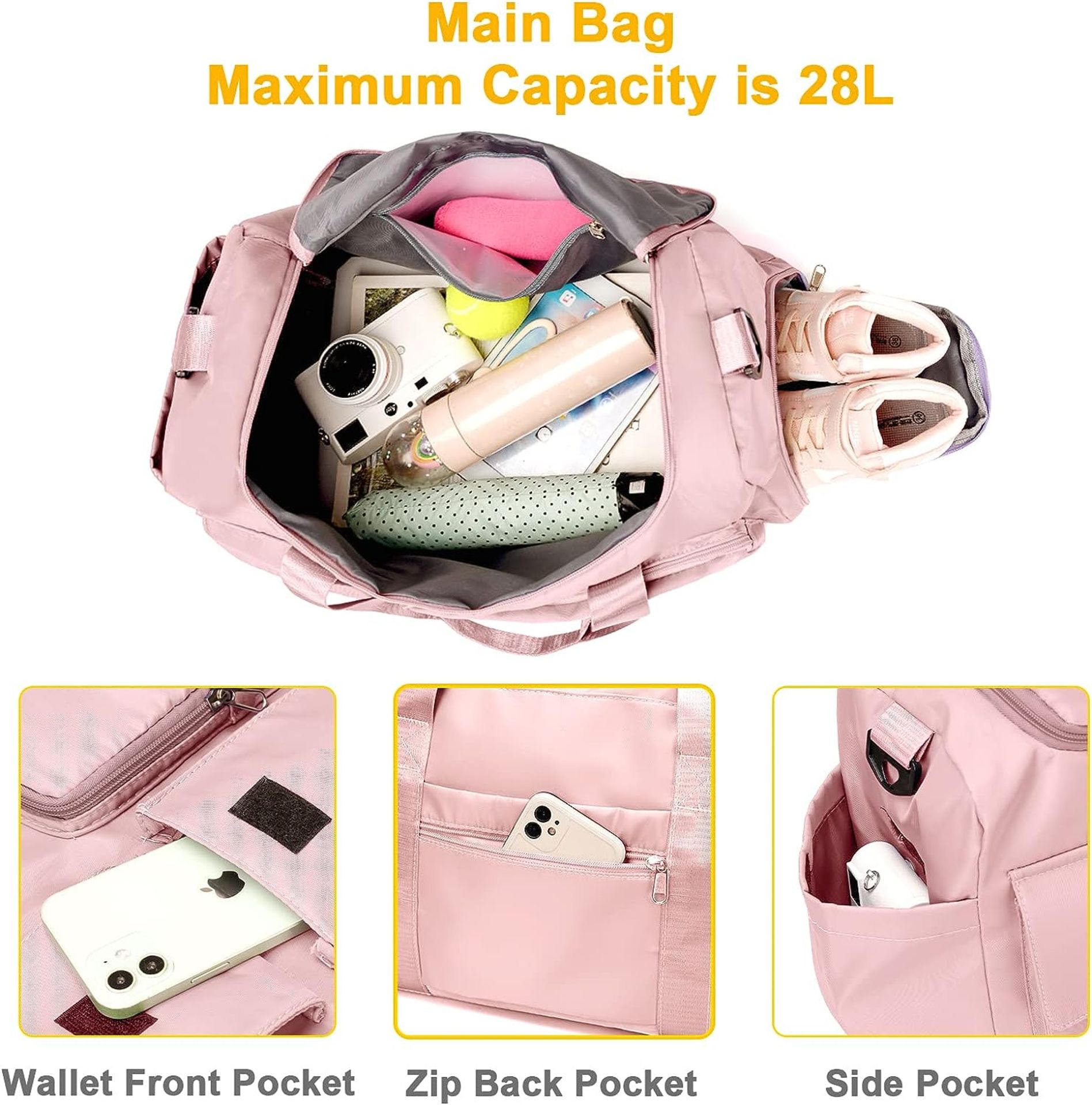 Sports Gym Bag with Wet Pocket & Shoe Compartment Waterproof Weekend Travel Bag Overnight Bag - Image 4 of 4