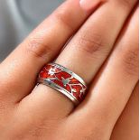 New! Enamelled Ring In Silver Tone