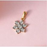 New! Diamond Floral Pendant In 18K Vermeil Yellow Gold Overlay Sterling Silver