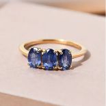 New! Masoala Sapphire (FF) Trilogy Ring In 18K Vermeil Yellow Gold Plated Sterling Silver