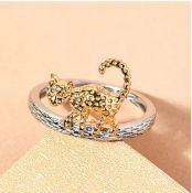 New! Platinum and Gold Overlay Sterling Silver Cat Band Ring