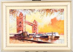 Tony Rome Oil on Panel "Autumnal - Thames - London"