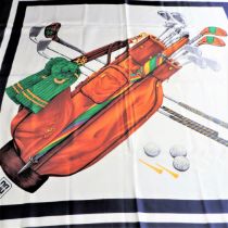 Vintage DAKS London Silk Scarf 34 Inches Square Golf Theme c.1970's.