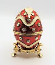Faberge Style Jewel Encrusted Egg Trinket Box