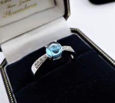 Sterling Silver Cabochon Topaz & Diamond  Ring New with Gift Pouch