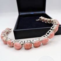 Sterling Silver 51 carat Rhodochrosite Cabochon Bracelet New with Gift Box