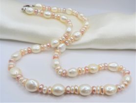 Peaches & Cream Cultured Pearl Necklace Silver Clasp 18"" New with Gift Box