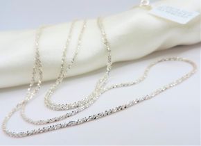 34"" Sterling Silver Twisted Glitter Rock Chain Necklace New with Gift Pouch