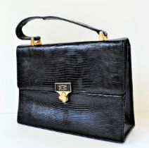 Vintage Mappin & Webb Black Lizard Skin Handbag