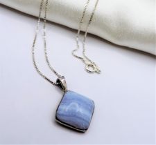 Sterling Silver Blue Agate Pendant Necklace