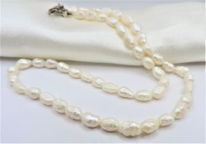 Freshwater Cultured Rice Pearl Necklace Silver Clasp New with Gift Pouch