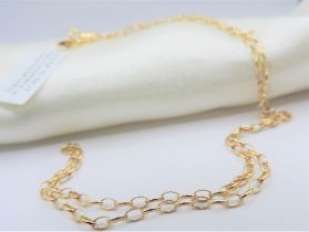 18"" Yellow Gold Sterling Silver Oval Link Necklace New with Gift Pouch