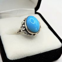 Artisan Sterling Silver 6ct Cabochon Turquoise Ring