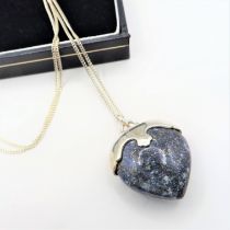 Vintage Artisan Sterling Silver Heart Lapis Lazuli Pendant Necklace