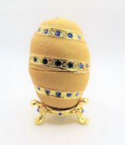 Faberge Style Gold Blue Jewel Egg Trinket Box