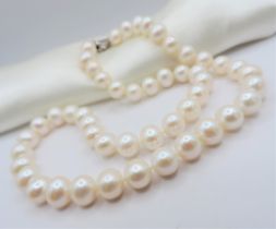 Cultured Pearl Necklace 18"" Long Silver Clasp with Gift Box
