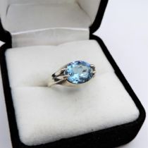 Sterling Silver 3.5ct Swiss Blue Topaz Ring New with Gift Pouch